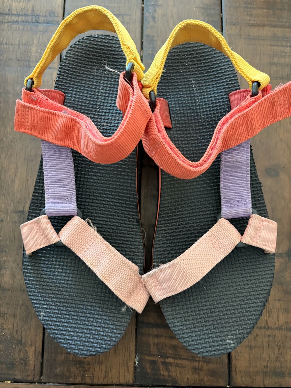 Time and Tru Multicolor Strap Sandals - Yellow, Coral, Purple, Pink